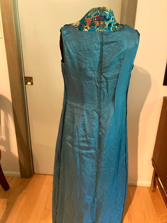 Vintage Sleeveless Long Sz XS Cheongsam Peacock B… - image 9