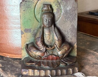Antique Cast Iron Bodhisattva Guan Yin 5.5T" Sitting on Lotus