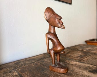 Singiti Male Ritual Ancestor 12" Statue African Tribal  Carved Wood -  Prominent Navel