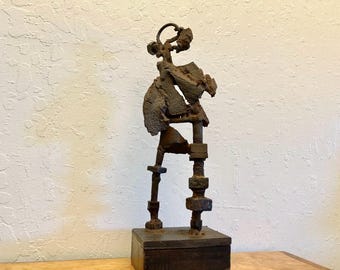 Brutalist 19T" Welded Steel Sculpture Statue