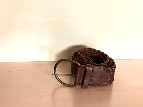 Vintage AEO Braided Leather Belt L/XL 42" Brass B… - image 6