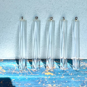 Antique Crystal 8” Chandelier Prisms Fluted Spear Drops Hand Ground