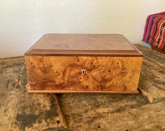 Vintage Mens Italian Briarwood Jewelry Box Suede/Velvet Lined