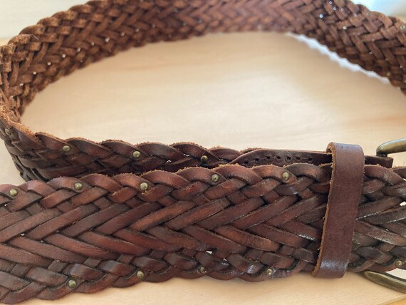 Vintage AEO Braided Leather Belt L/XL 42" Brass B… - image 5