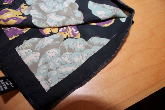 Vintage Silk Handkerchief Italy - Black Purple Te… - image 6
