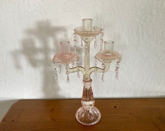 Antique Bohemian Pink Glass 17T" Candelabra