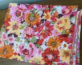 1970s Vibrant Floral Screen Print Tablecloth 50 x 67"