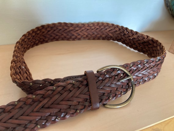 Vintage AEO Braided Leather Belt L/XL 42" Brass B… - image 1