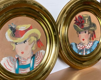 1950s Margo Alexander Women Portraits Gouache - Pencil Signed Originals