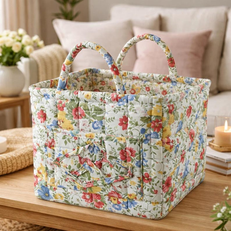 cottagecore quited basket