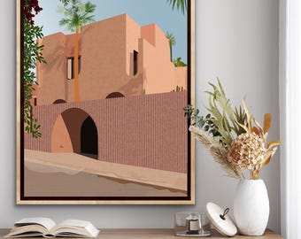 Impression d'art mural désert - Poster d'architecture méditerranéenne - Art de paysage minimaliste - Décoration d'intérieur bohème