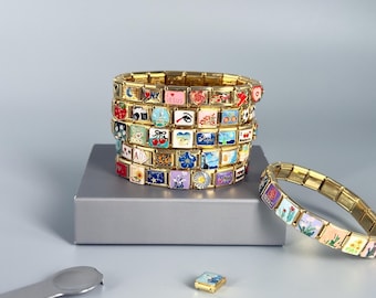 Braccialetto italiano personalizzato, ciondoli personalizzati in oro con l'Italia, braccialetto italiano in oro, ciondoli in Italia, braccialetto con ciondoli in oro con l'Italia, regalo per lei