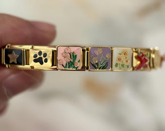 Braccialetto italiano personalizzato, ciondoli personalizzati in oro Italia, braccialetto italiano in oro, ciondoli Italia, braccialetto con ciondoli italiani in oro, regalo per lei
