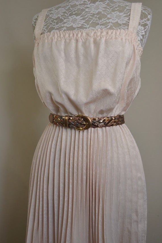 70's Handmade Disco Dress in Cream Shimmer Pleate… - image 7