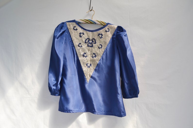 Cropped Short Gorgeous Embellished Ethnic Beaded Top w Puff Sleeves XS