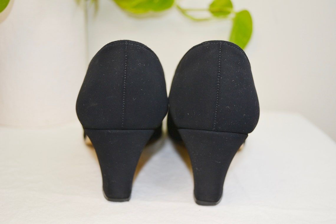 1960's Mod Granny Kitten Heels Black Fabric Loafer Pumps | Etsy