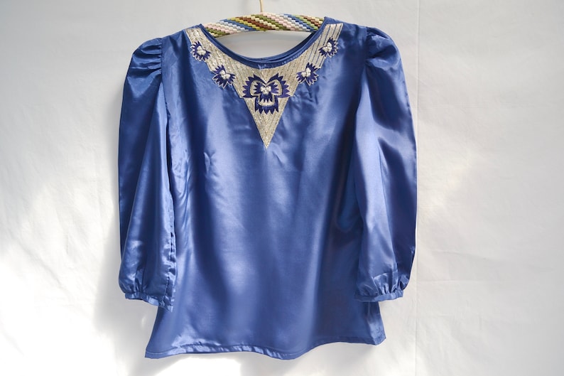 Cropped Short Gorgeous Embellished Ethnic Beaded Top w Puff Sleeves XS