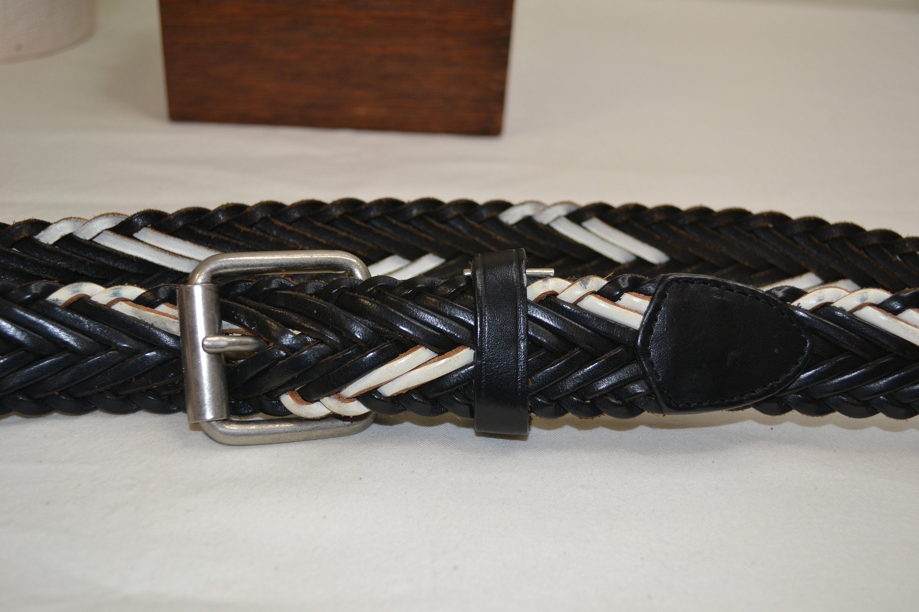 Super Thick Black Leather Braided Belt - Western Utility Style w/ Silver Square Buckle - Heavy ...