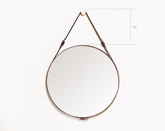 NOBI DEUX Strapped 28" LARGE Mirror Adnet Jamie Young Style Captain's Mirror Hanging Bddw Gobi Round leather hanging bathroom entry mirror