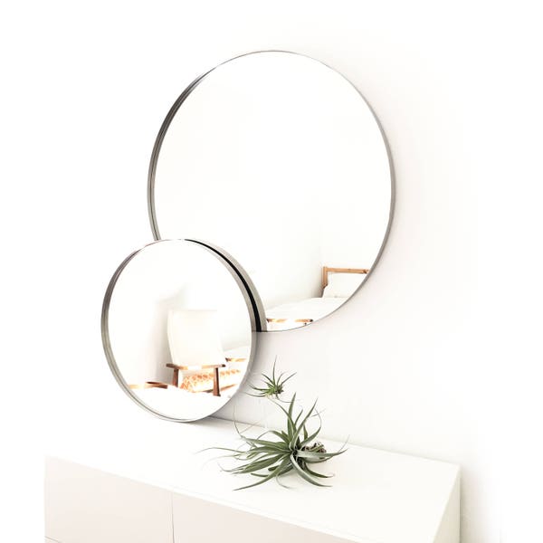 20" SMALL Round Wall Mirror - Entryway mirror, bathroom mirror, large round mid century modern, minimalist, brushed stainless silver, gold