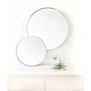 20" SMALL Round Wall Mirror - Entryway mirror, bathroom mirror, large round mid century modern, minimalist, brushed stainless silver, gold image 2
