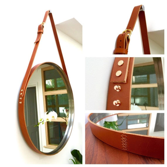 NOBI TAN Leather Strapped 28 Mirror Adnet Jamie Young Style