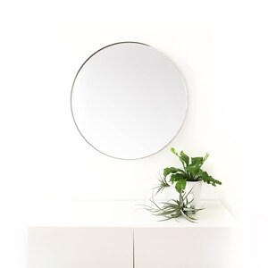 20" SMALL Round Wall Mirror - Entryway mirror, bathroom mirror, large round mid century modern, minimalist, brushed stainless silver, gold image 3