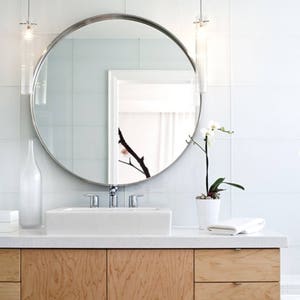 20" SMALL Round Wall Mirror - Entryway mirror, bathroom mirror, large round mid century modern, minimalist, brushed stainless silver, gold image 5