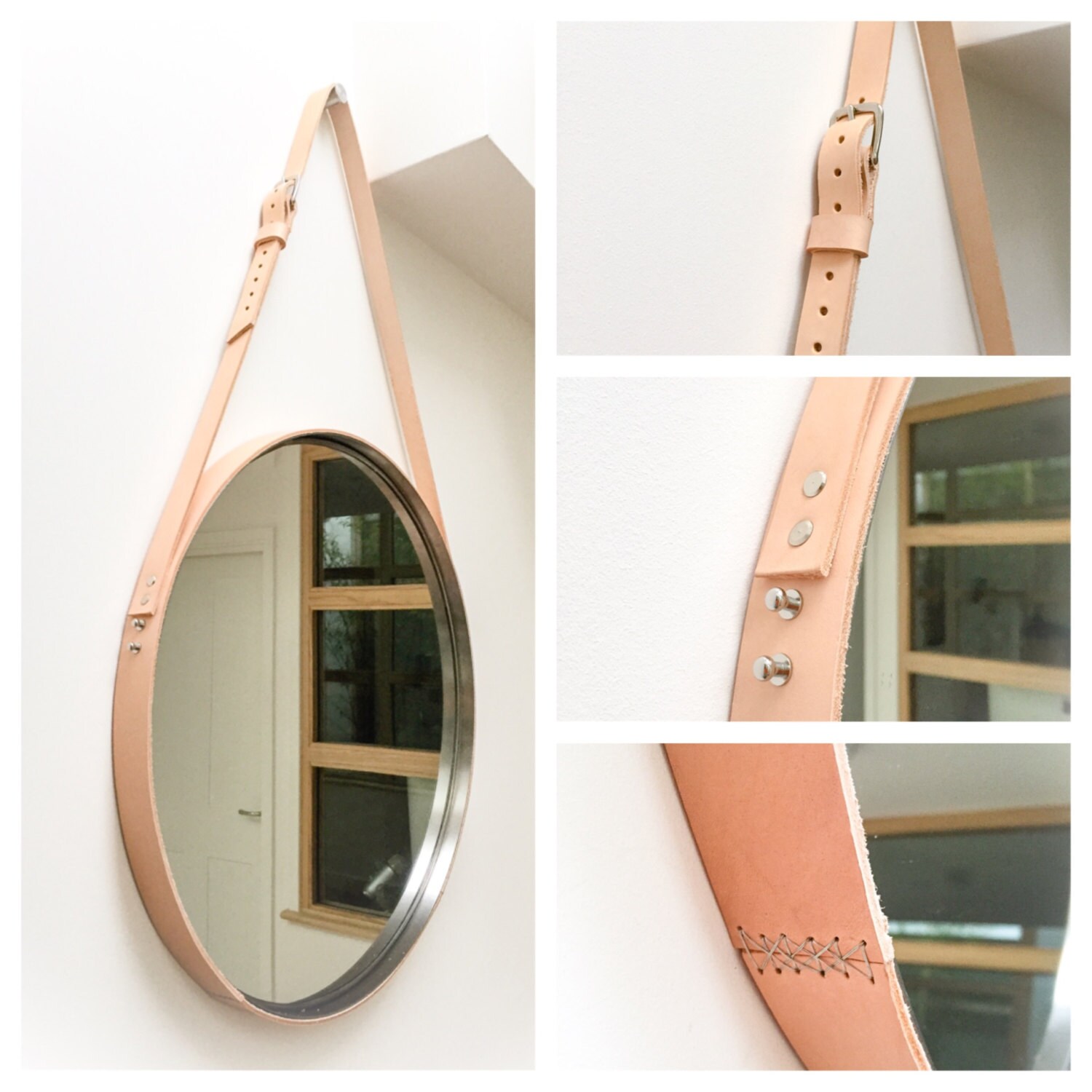 Nobi Cream Strapped 23Mirror Adnet Jamie Young Style Captain's Mirror Hanging Gobi Rond Cuir Suspend