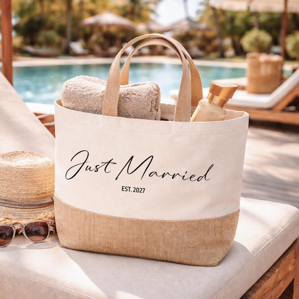 Bolso de mano personalizado para recién casados, bolso para la luna de miel, regalo personalizado para la novia, bolso de boda con fecha estimada, bolso de viaje para la novia, regalo para la despedida de soltera.