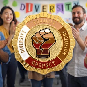 Diversity, Enamel Badge, Brooch Fitting, Equality, Inclusion, Respect, Award Badge, Workplace, DEI, Gold Enamel, Culture Day, Multi-Cultural