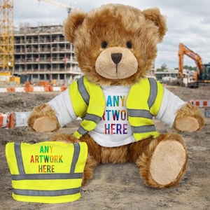 Charles, Customisable, Teddy Bear, Perfect Personalised, Teddy Bear Gift, with Hi Vis Jacket, - Great Company, Mascot, or Branding, 20cm