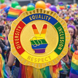 Equality Award Badge, Enamel Badge, Brooch Fitting, Inclusion, Respect, Diversity, Workplace, School, Office, Gold Enamel, Allyship, Support