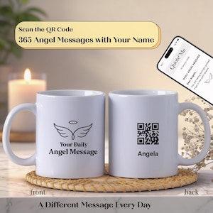 Personalized Angel Message Mug, Custom Name QR Code, 365 Daily Angel Messages Gift for Someone You Love