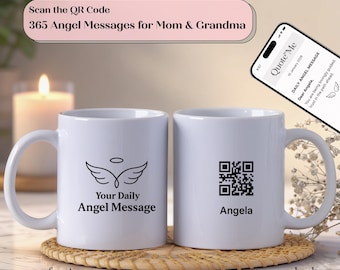 Personalized Angel Message Mug for Mom & Grandma, 365 Daily Angel Messages with QR Code, Mother’s Day Gift