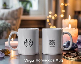 Virgo Zodiac Mug: Personalized Horoscope Coffee Cup with Daily QR Message