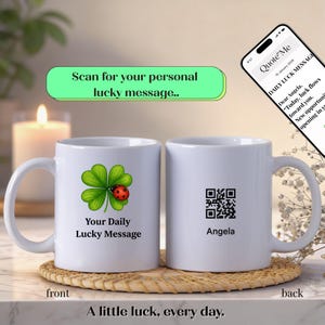 Gepersonaliseerde mok met geluksbericht met QR-code – 365 dagelijkse geluksberichten, St. Patrick's Day-cadeau