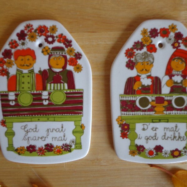 RESERVED ofr Horikawa  Vintage Figgo Flint Trivit Wall Hangings Folksie Couple