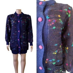 Vintage 1990&#39;s Jinx Senior blue handwoven mohair and wool cardigan sweater / medium