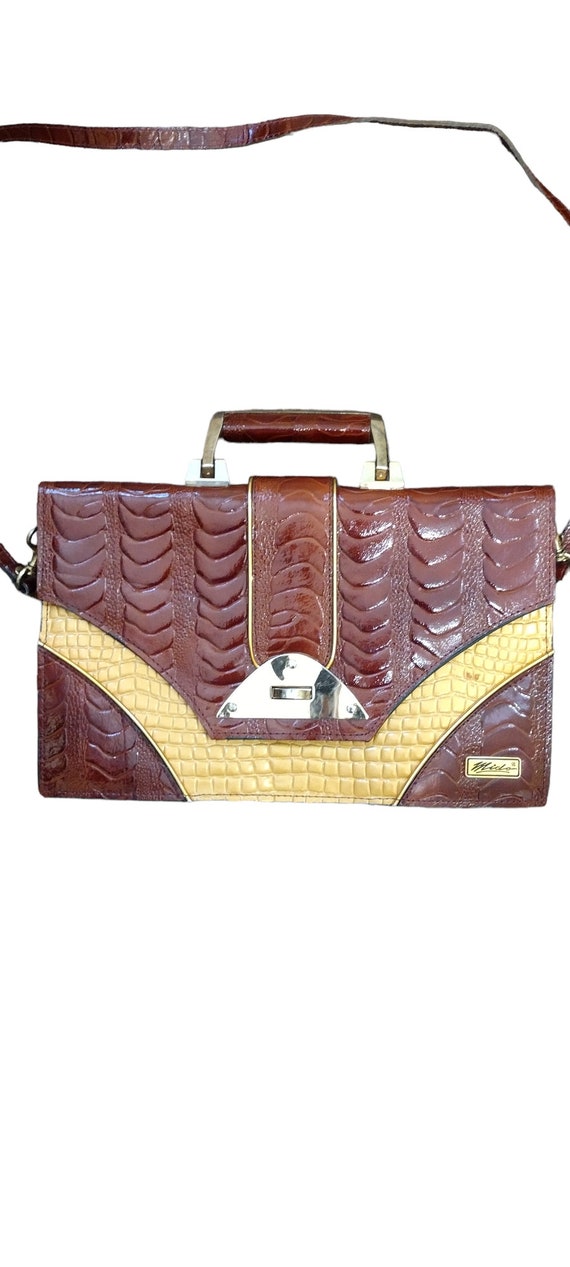 Vintage Mido faux gator two tone brown and yellow 