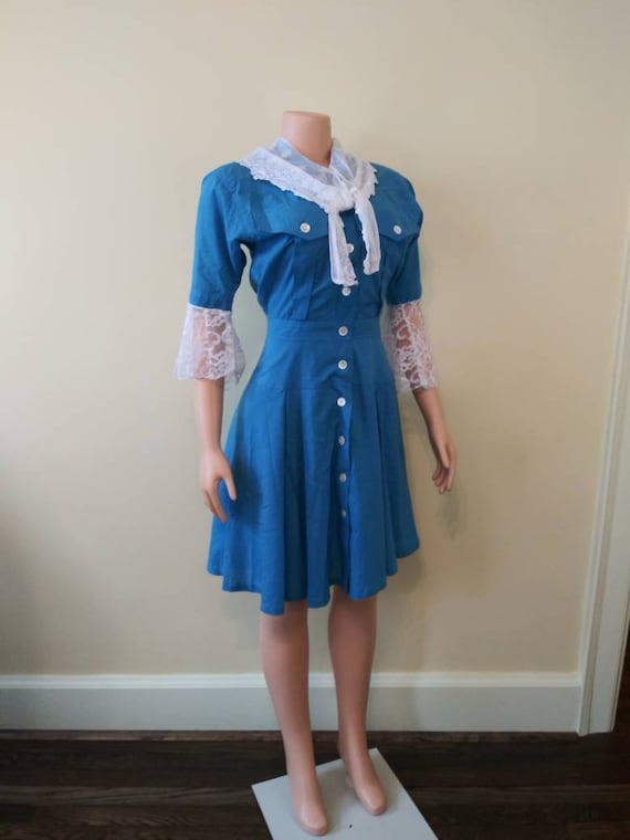 Vintage 1980's Ms Chaus dress / 80's blue dress /… - image 4
