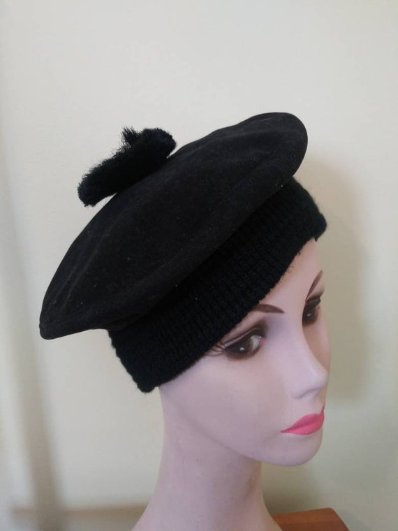 Vintage 1960’s Mr Gil hat / sixties black beret w… - image 1