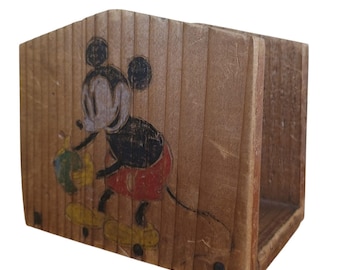 Vintage Carved Mickey/Minnie Mouse Folk Art Napkin Holder