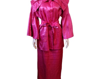 Vintage Design Today's Avant Garde Hot Pink Flounce Sleeve Suit Large