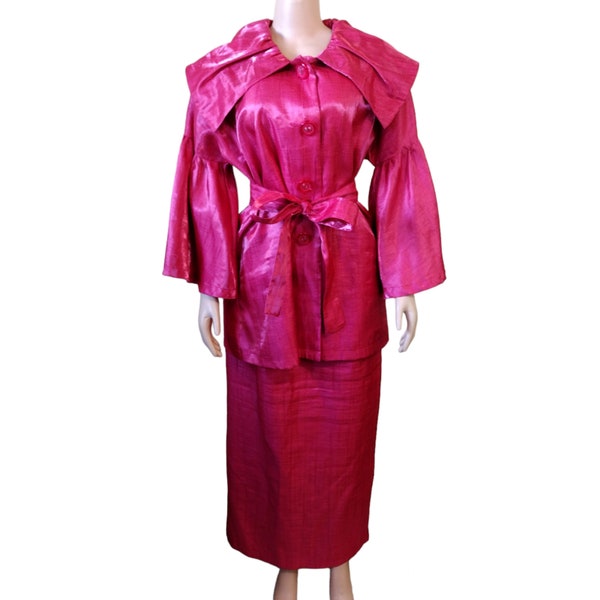 Vintage Design Today's Avant Garde Hot Pink Flounce Sleeve Suit Large