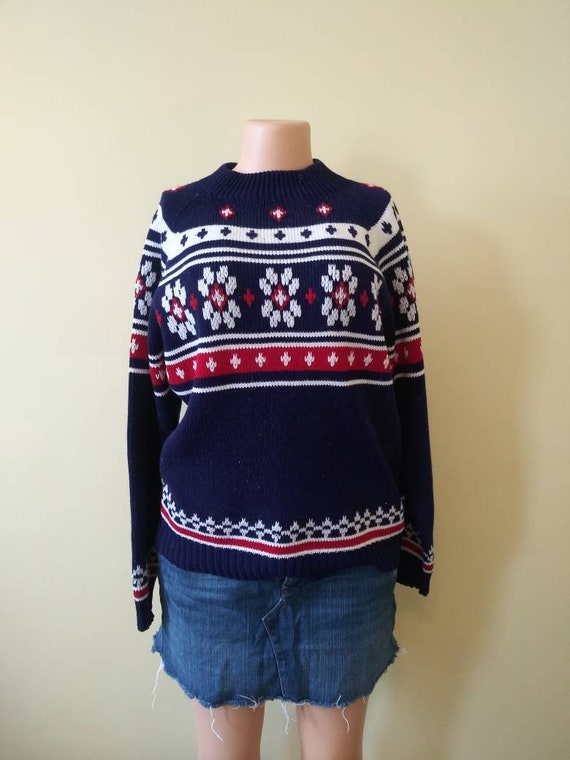 Vintage 1970's navy blue JCPenney ski sweater / se