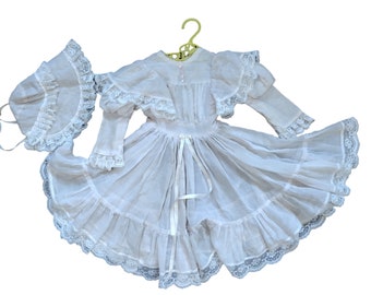 Vintage Victorian Toddler Pale Pink Lace Dress With Bonnet 12-18 Months