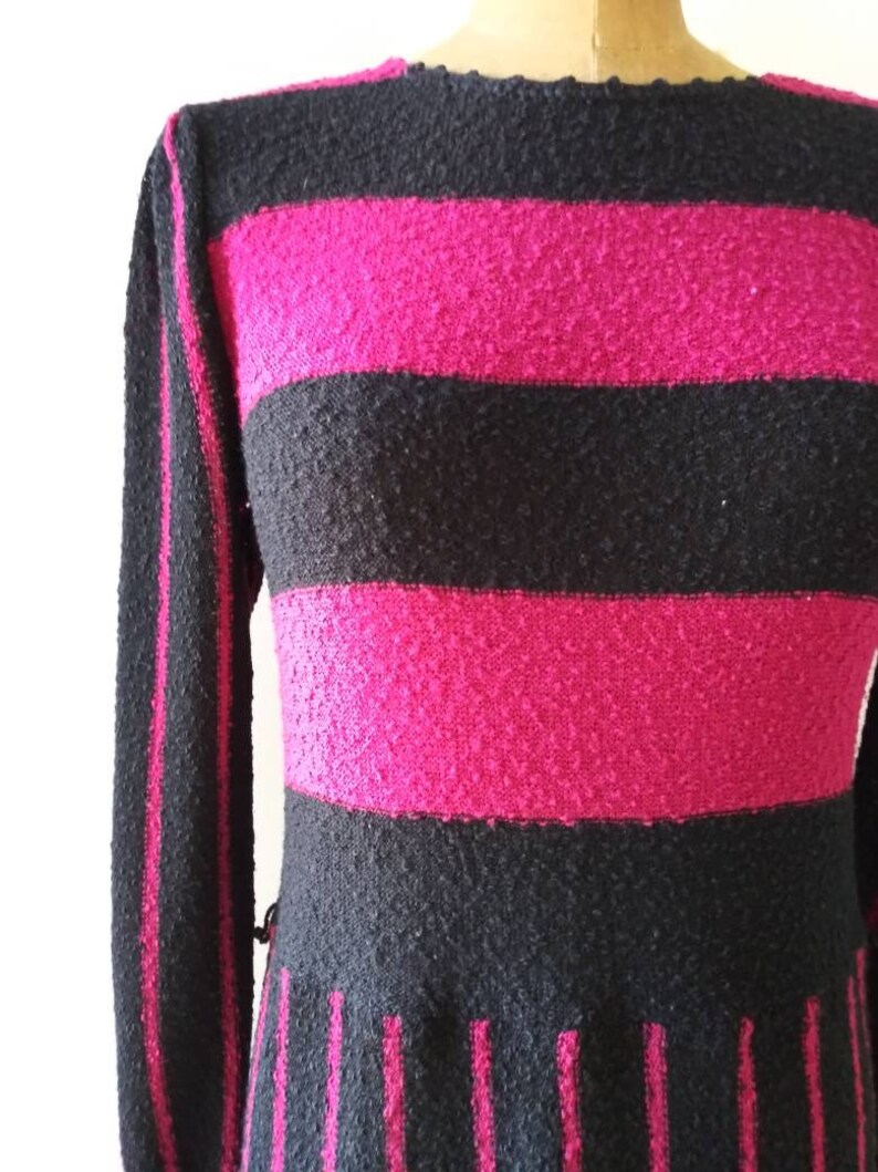 Vintage 1980/'s Wyndcliff sweater dress eighties hot pink and black striped dress medium