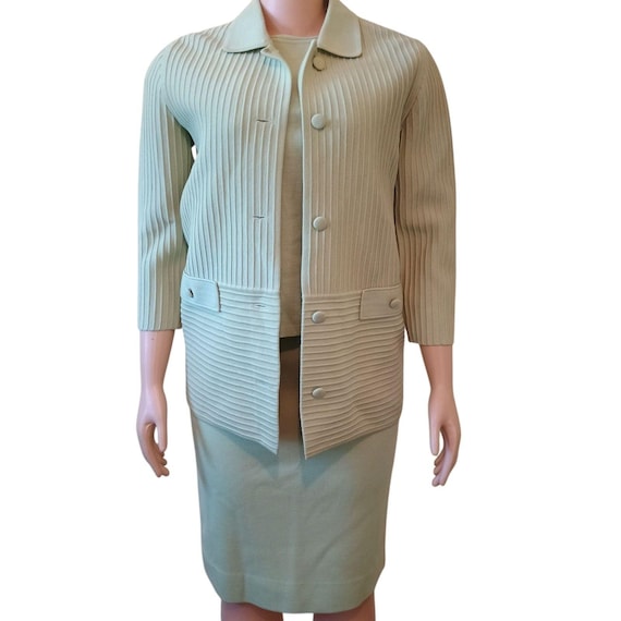 Vintage 1960's Knits By Thayer Green 3 Piece Wool Suit Size Medium