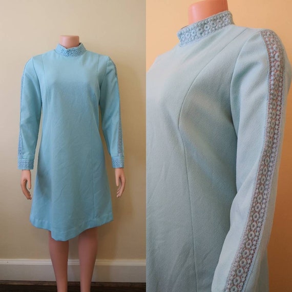 Vintage 1960's Betty Hartford baby blue dress / s… - image 1